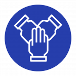 three hand abstract huddle icon showing American PCS' commitment 