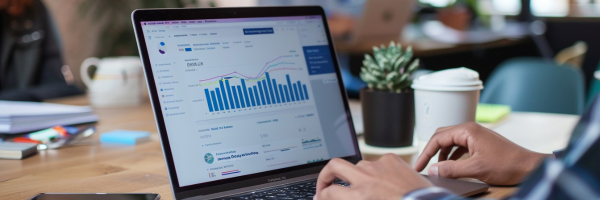laptop with bar charts