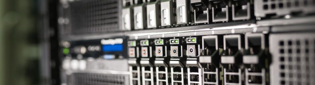 Rows of equipment in a server rack