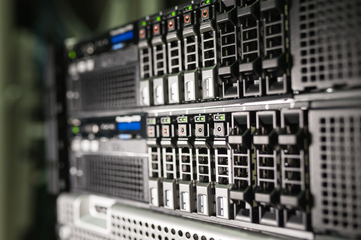 Rows of equipment in a server rack