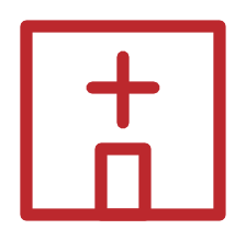 Hospital building icon for the Rural Health Care program
